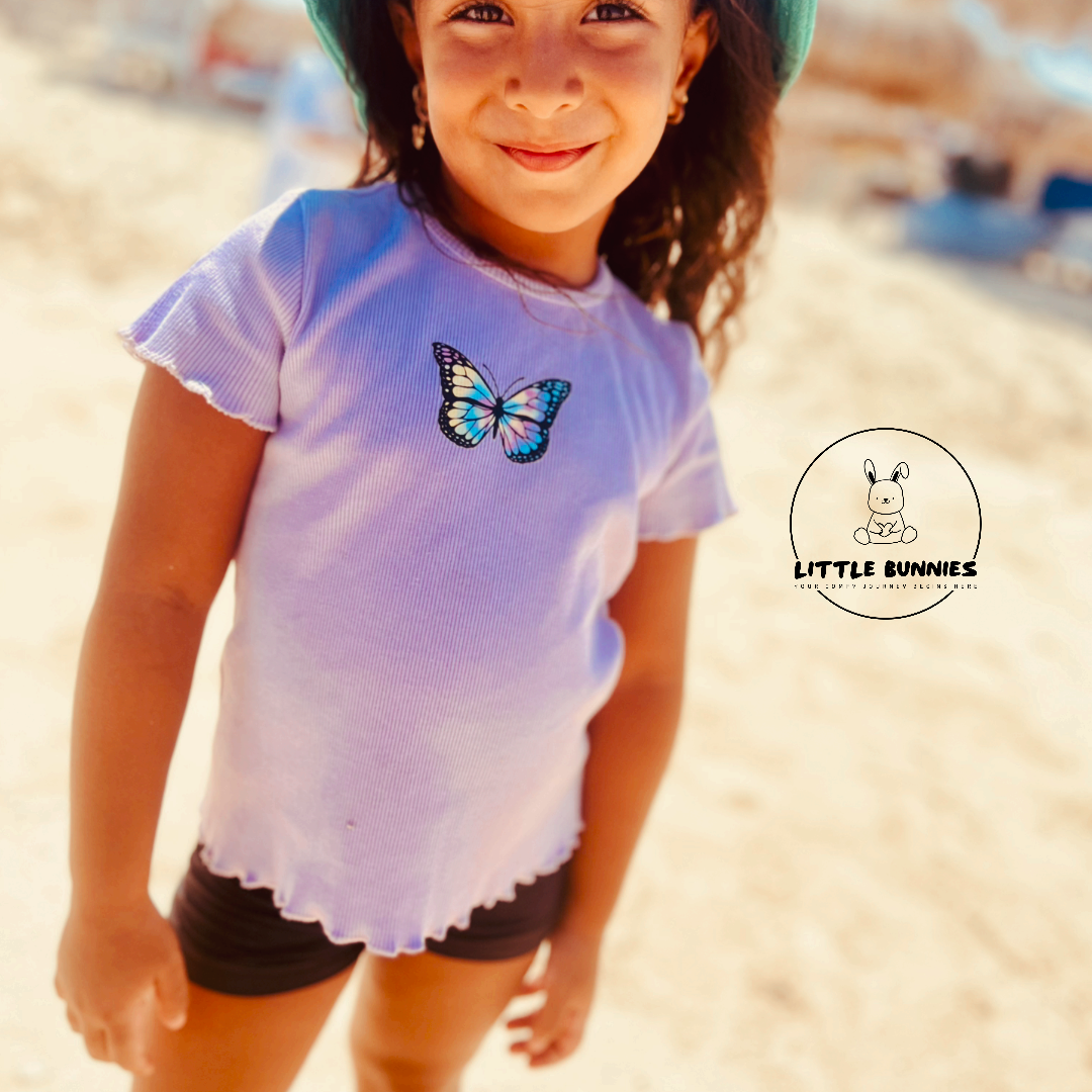 Lilac Ribbed Cotton Girls T-shirt