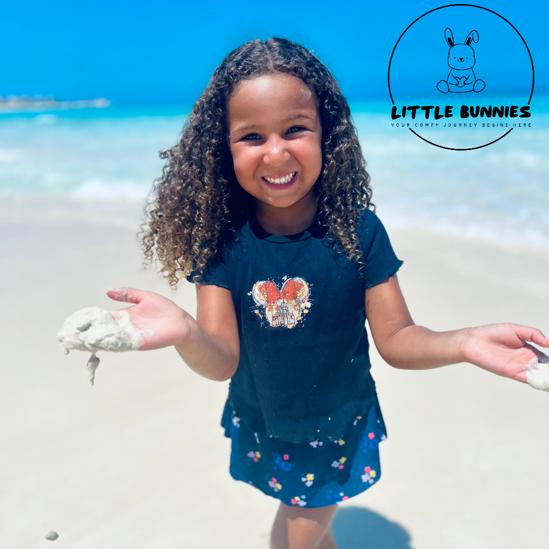 Black Ribbed Cotton Girls T-shirt