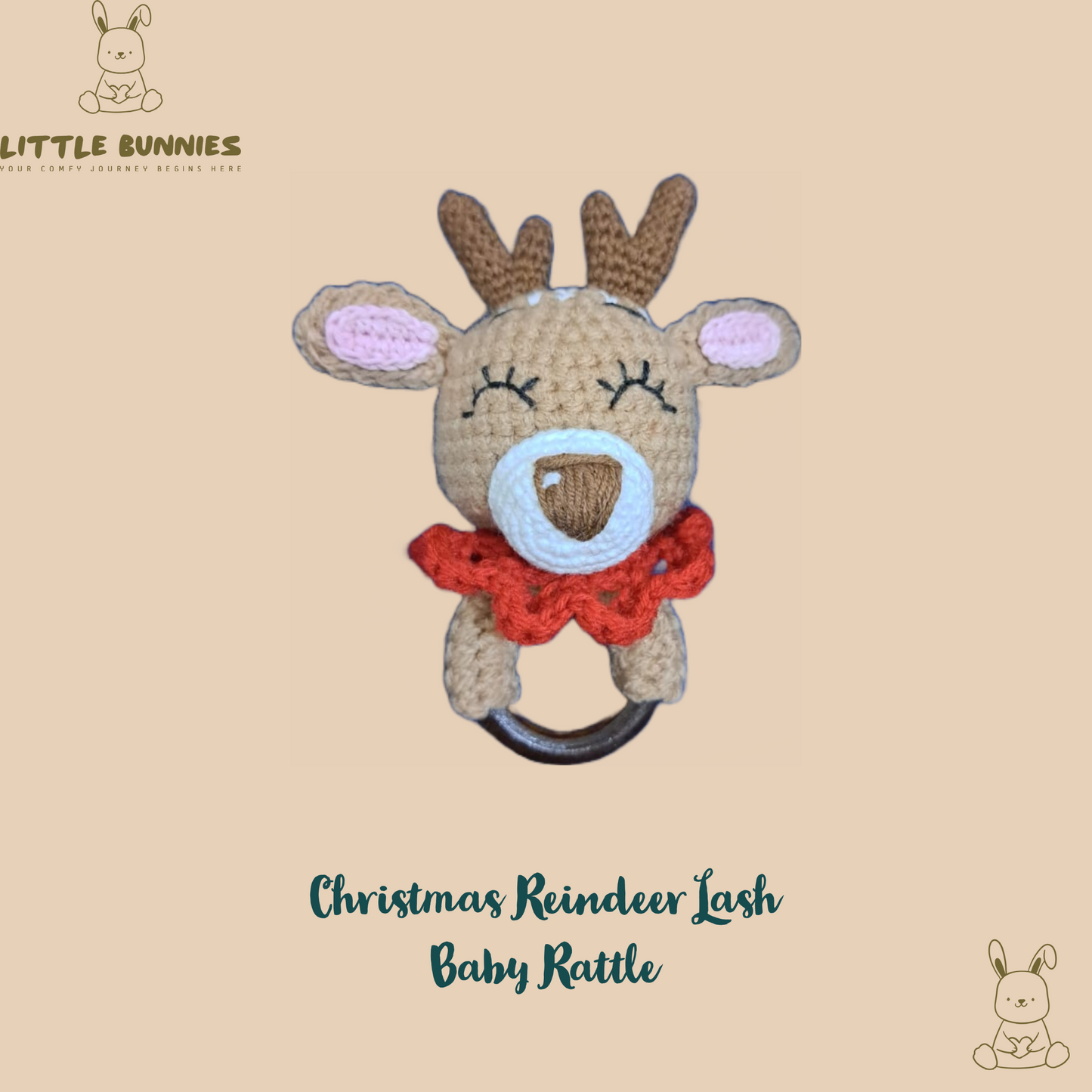 Handmade Crochet Christmas Reindeer Baby Rattle