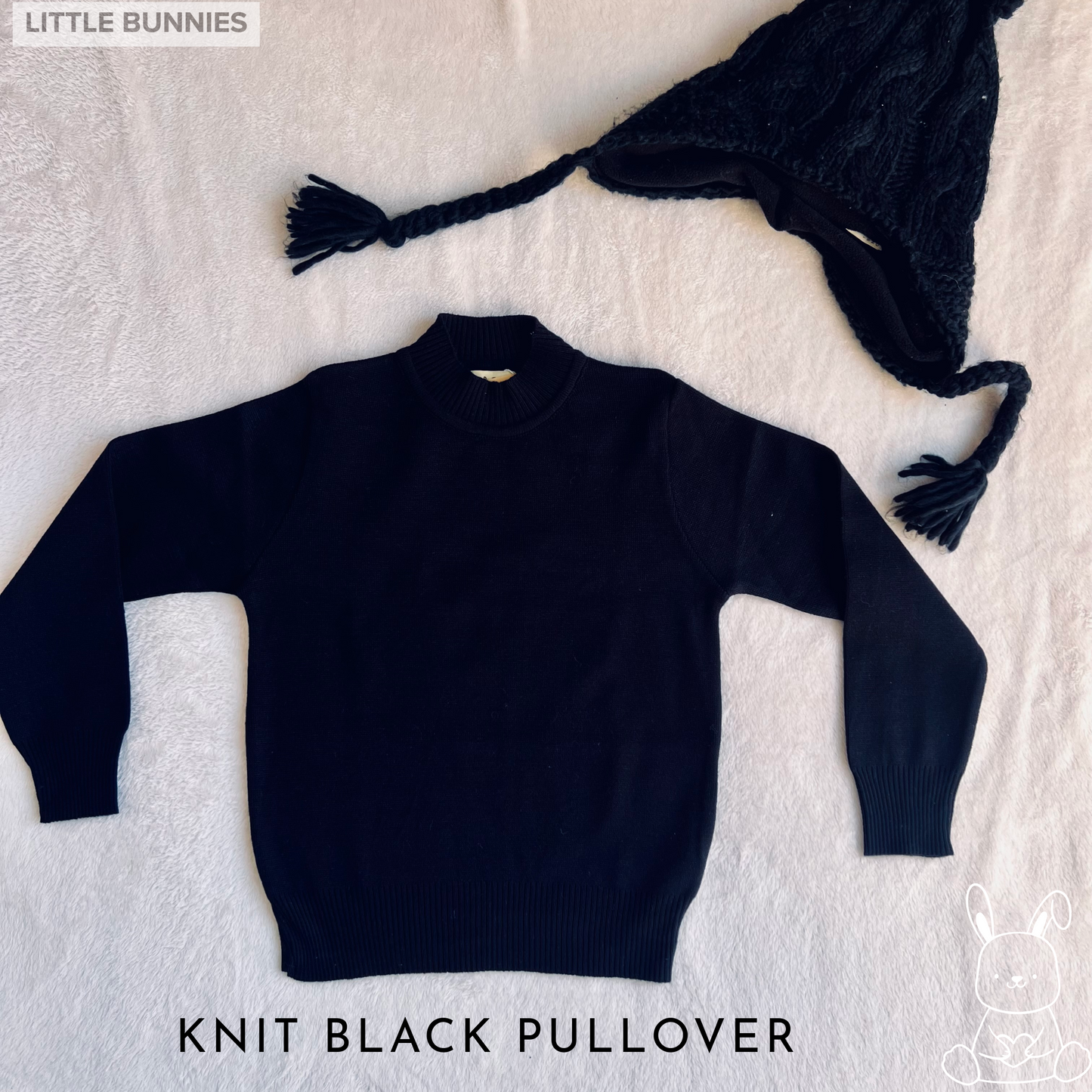 Basic Knitting Half Collar Black Pullover