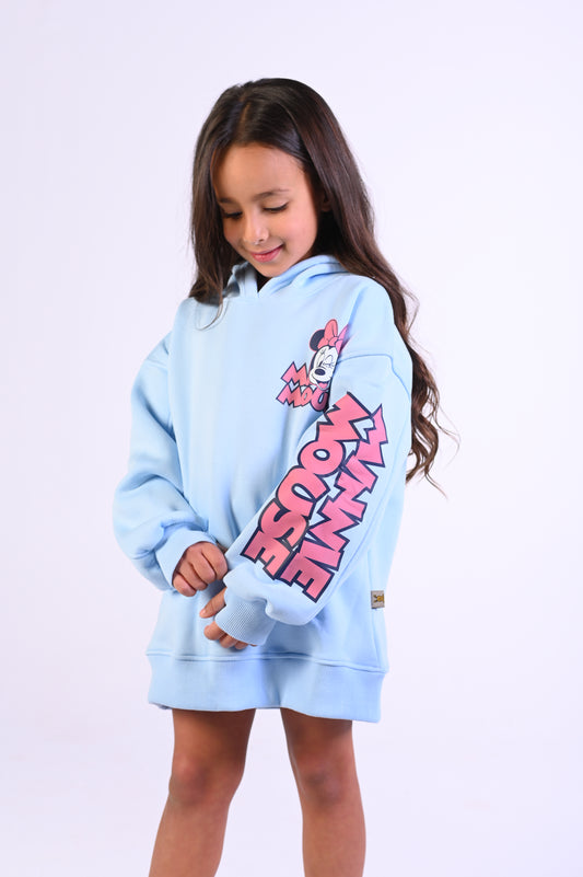 Minnie Fleece Baby Blue Oversize Hoodie