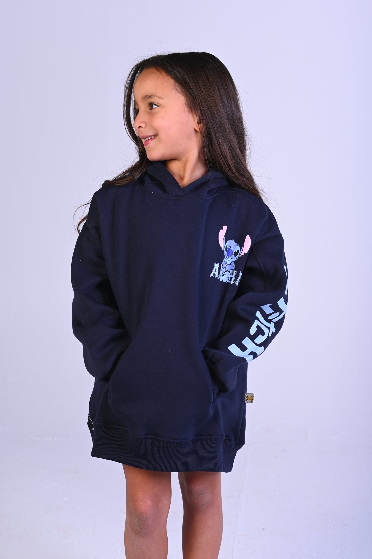 Stitch Navy Blue Fleece Oversize Hoodie