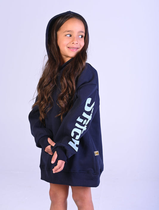 Stitch Navy Blue Fleece Oversize Hoodie