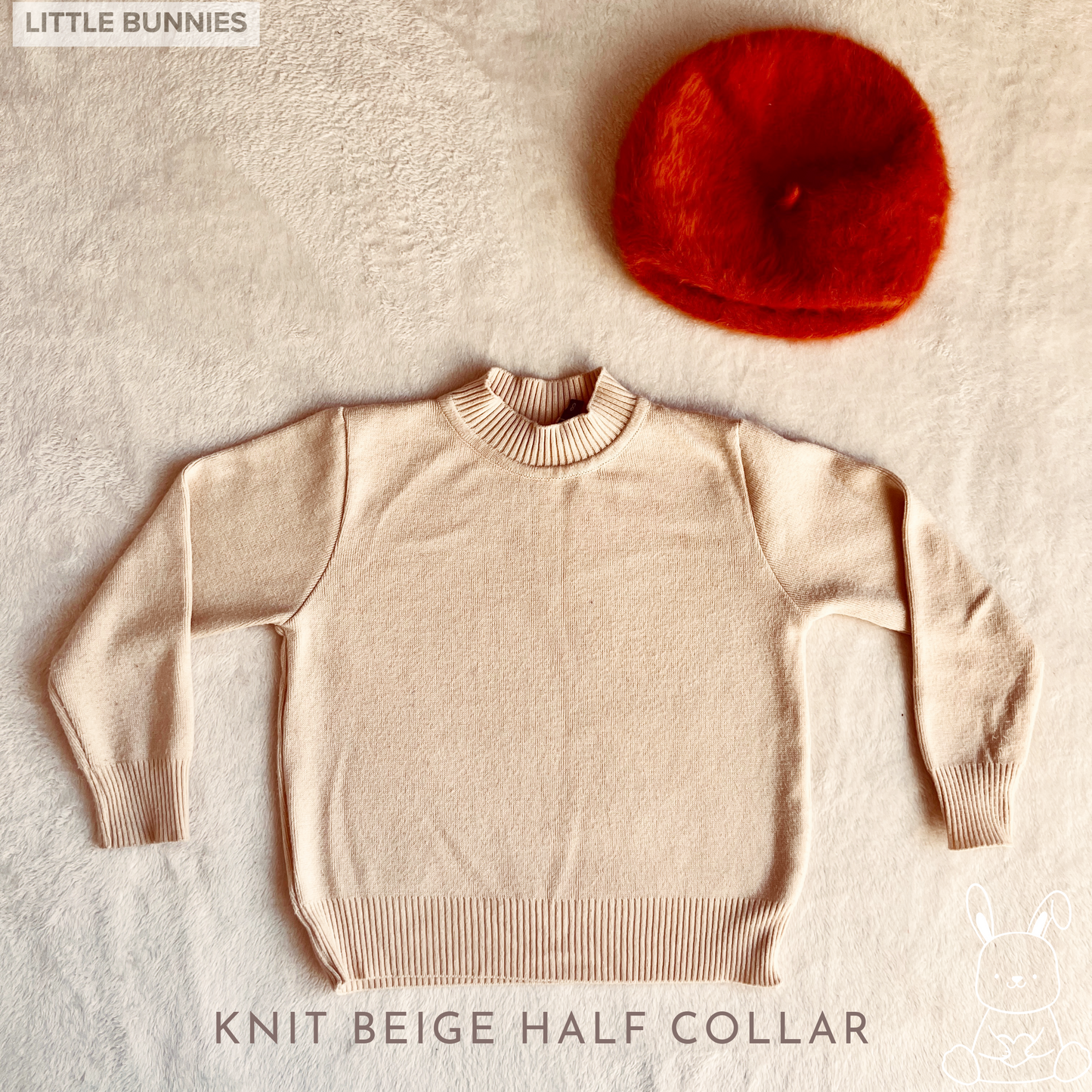 Basic Knitting Half Collar Beige Pullover