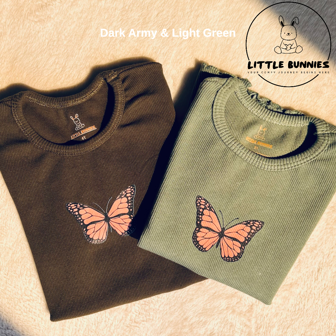 Army Olive Ribbed Cotton Girls T-shirt