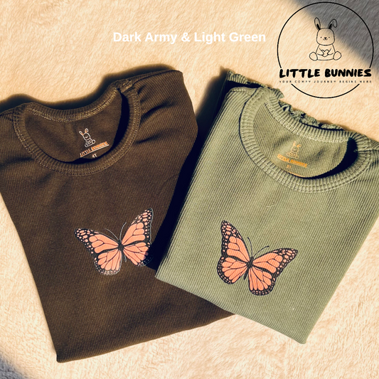 Army Olive Ribbed Cotton Girls T-shirt