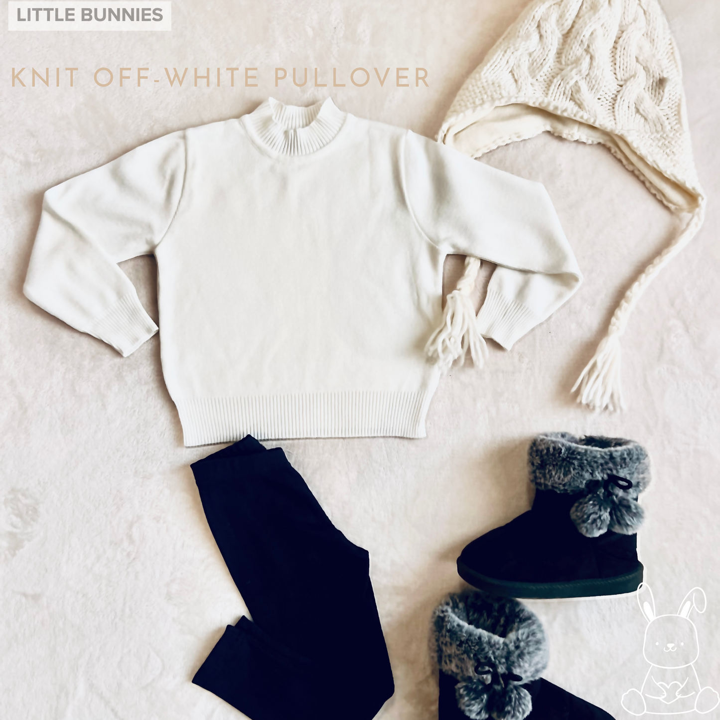 Basic Knitting Half Collar Off-White Pullover
