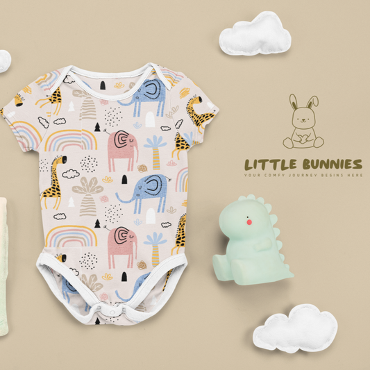Half Sleeve Cotton Jungle Animals Onesie